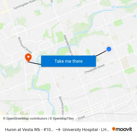 Huron at Vesta Wb - #1018 to University Hospital - LHSC map