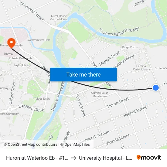 Huron at Waterloo Eb - #1019 to University Hospital - LHSC map