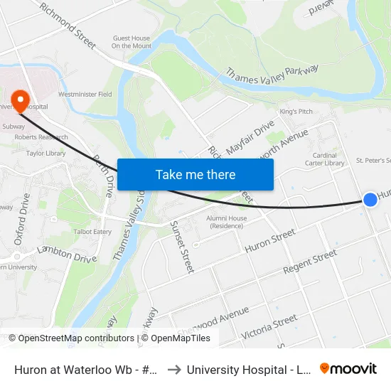 Huron at Waterloo Wb - #1020 to University Hospital - LHSC map
