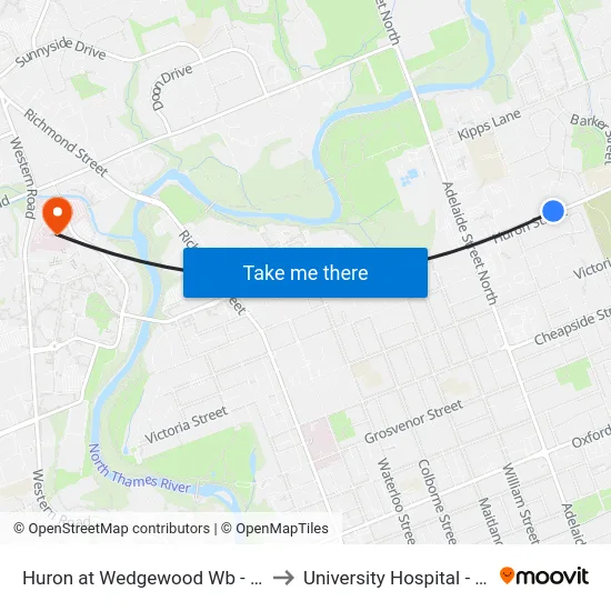 Huron at Wedgewood Wb - #1024 to University Hospital - LHSC map