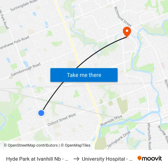 Hyde Park at Ivanhill Nb - #1028 to University Hospital - LHSC map