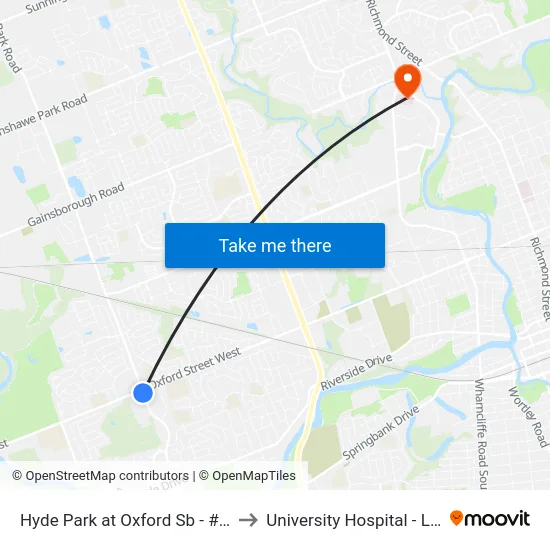 Hyde Park at Oxford Sb - #1030 to University Hospital - LHSC map