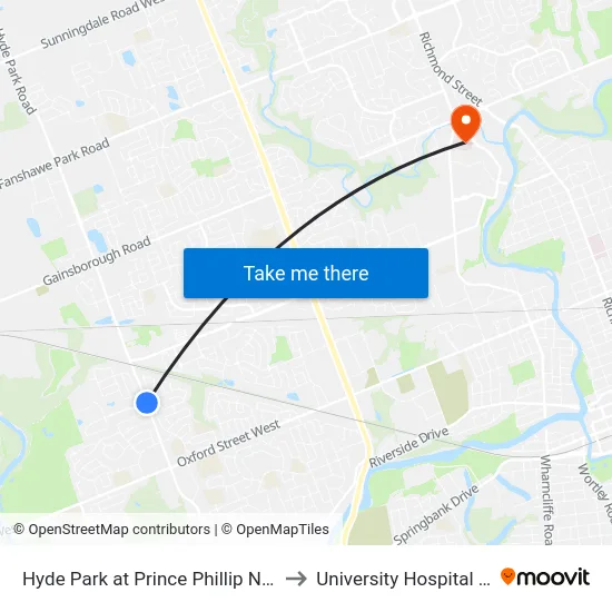 Hyde Park at Prince Phillip Nb - #2401 to University Hospital - LHSC map