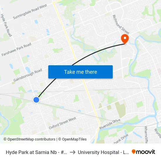 Hyde Park at Sarnia Nb - #2493 to University Hospital - LHSC map