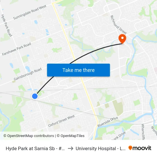 Hyde Park at Sarnia Sb - #2494 to University Hospital - LHSC map