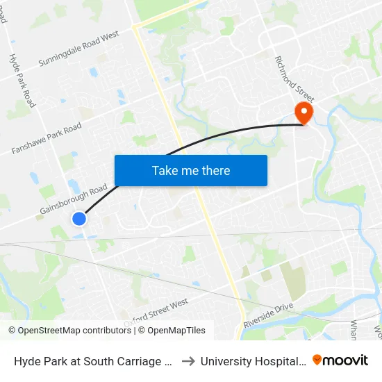 Hyde Park at South Carriage Nb - #2404 to University Hospital - LHSC map