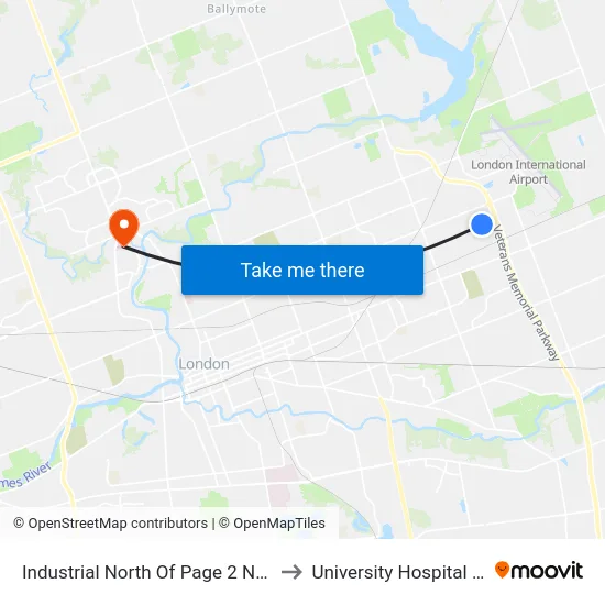 Industrial North Of Page 2 Nb - #1036 to University Hospital - LHSC map