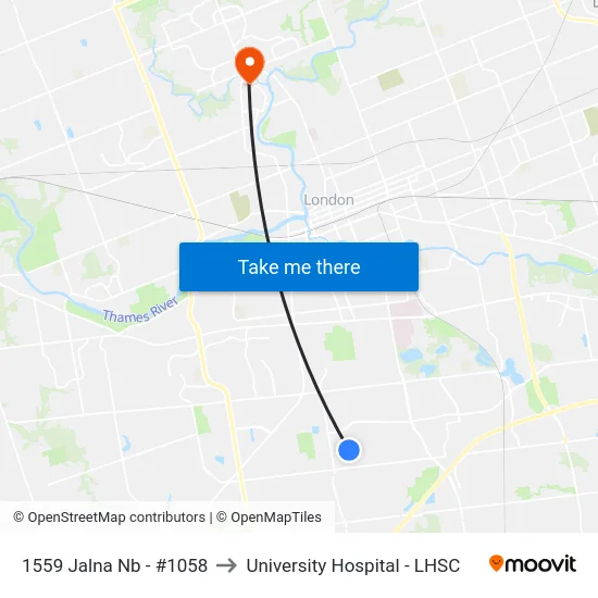 1559 Jalna Nb - #1058 to University Hospital - LHSC map