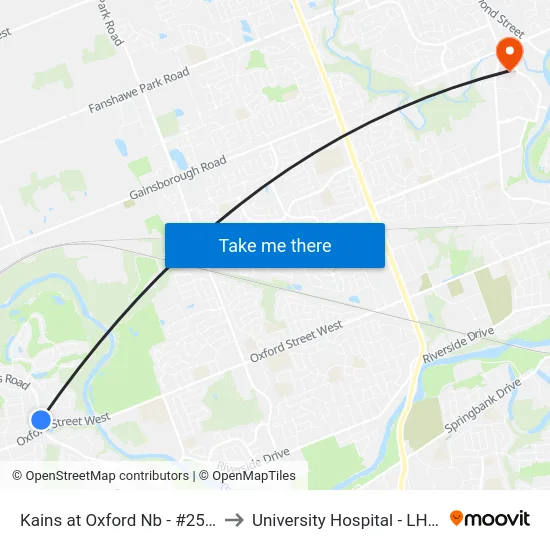 Kains at Oxford Nb - #2543 to University Hospital - LHSC map