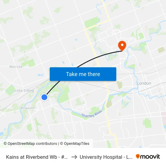 Kains at Riverbend Wb - #2545 to University Hospital - LHSC map