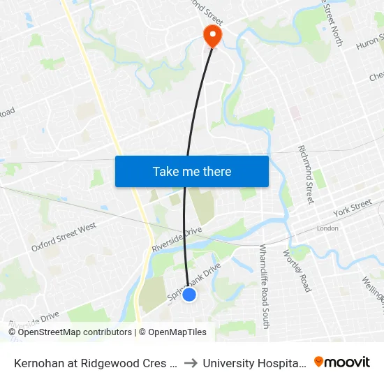 Kernohan at Ridgewood Cres Nb - #2762 to University Hospital - LHSC map