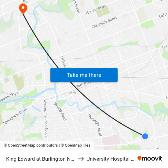 King Edward at Burlington Nb - #1077 to University Hospital - LHSC map
