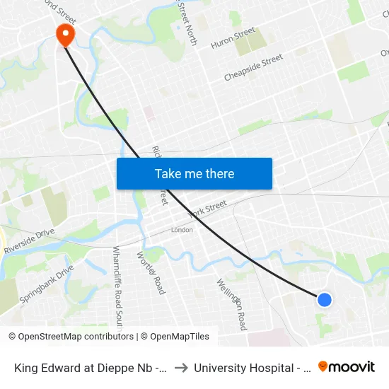 King Edward at Dieppe Nb - #2333 to University Hospital - LHSC map