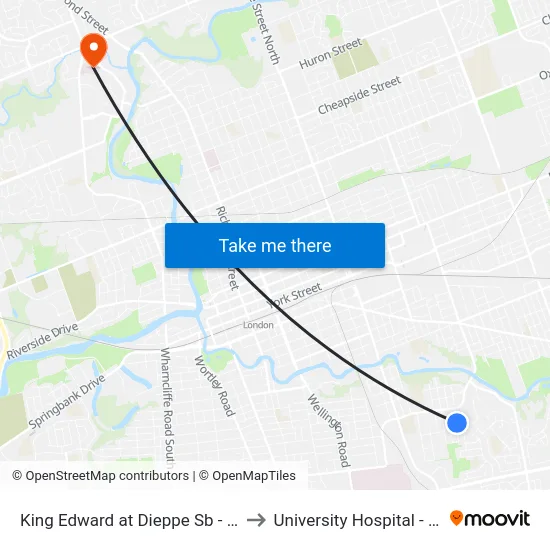 King Edward at Dieppe Sb - #2334 to University Hospital - LHSC map
