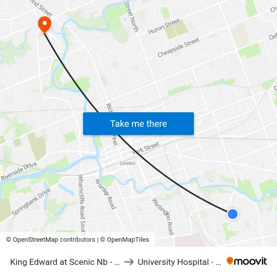 King Edward at Scenic Nb - #1087 to University Hospital - LHSC map