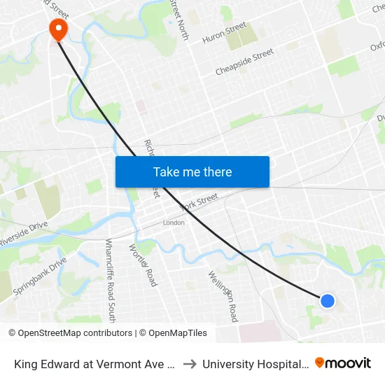 King Edward at Vermont Ave Nb - #1090 to University Hospital - LHSC map