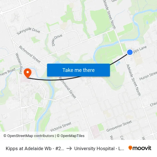 Kipps at Adelaide Wb - #2850 to University Hospital - LHSC map