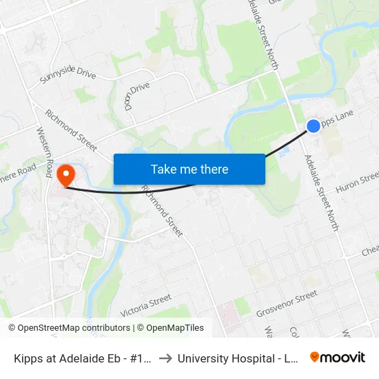 Kipps at Adelaide Eb - #1093 to University Hospital - LHSC map