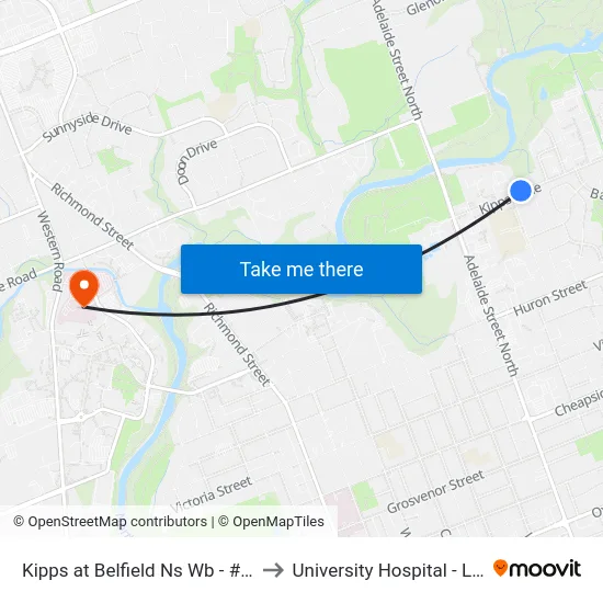 Kipps at Belfield Ns Wb - #2852 to University Hospital - LHSC map
