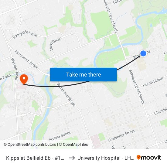 Kipps at Belfield Eb - #1096 to University Hospital - LHSC map