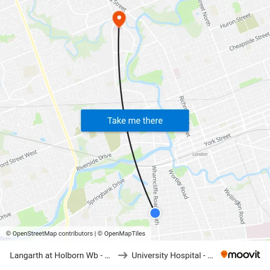 Langarth at Holborn Wb - #1105 to University Hospital - LHSC map