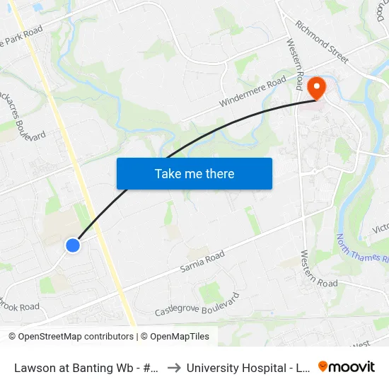 Lawson at Banting Wb - #1108 to University Hospital - LHSC map