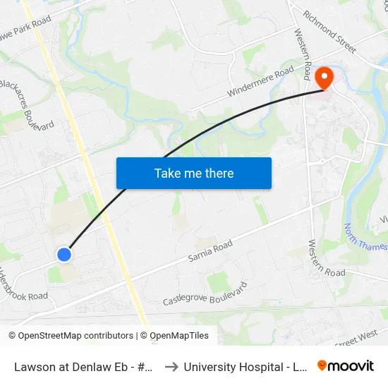 Lawson at Denlaw Eb - #1109 to University Hospital - LHSC map