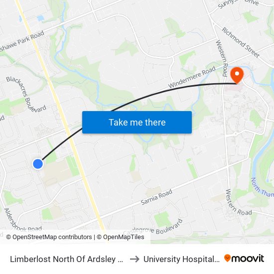 Limberlost North Of Ardsley Sb - #1119 to University Hospital - LHSC map