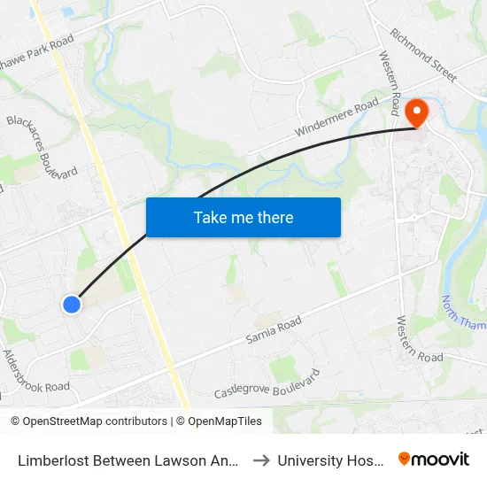 Limberlost Between Lawson And Ardsley Nb - #1120 to University Hospital - LHSC map