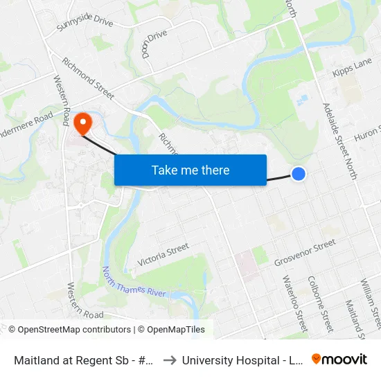 Maitland at Regent Sb - #1132 to University Hospital - LHSC map