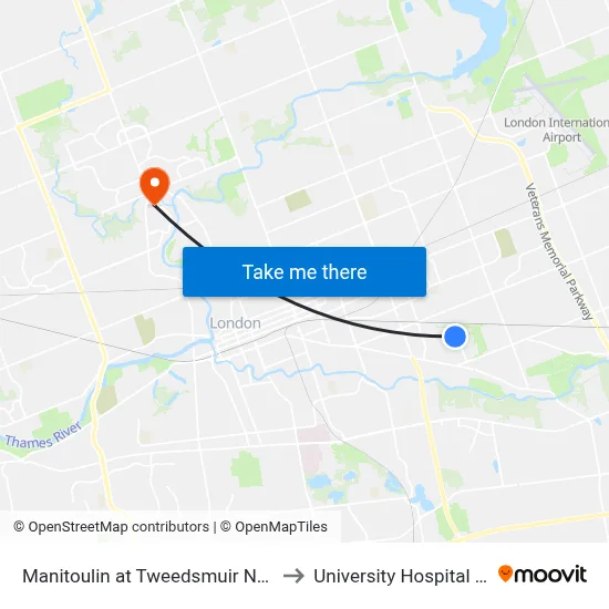 Manitoulin at Tweedsmuir Nb - #1133 to University Hospital - LHSC map