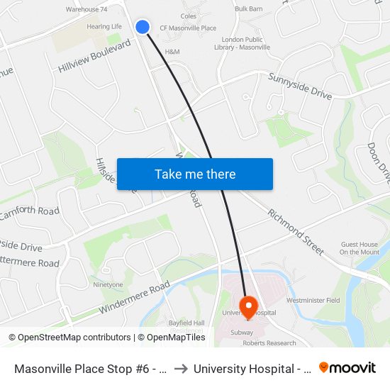 Masonville Place Stop #6 - #1145 to University Hospital - LHSC map