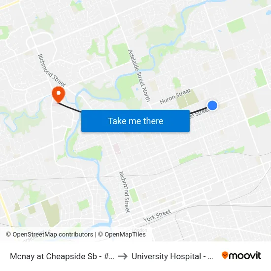 Mcnay at Cheapside Sb - #1155 to University Hospital - LHSC map