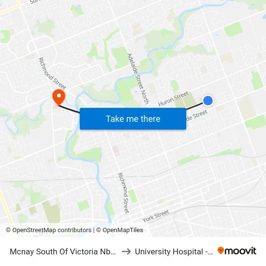 Mcnay South Of Victoria Nb - #1164 to University Hospital - LHSC map