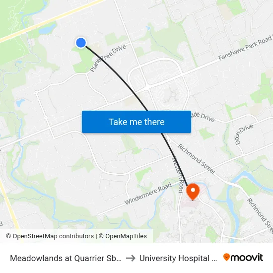 Meadowlands at Quarrier Sb - #2853 to University Hospital - LHSC map