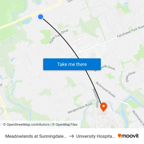 Meadowlands at Sunningdale Sb - #2855 to University Hospital - LHSC map