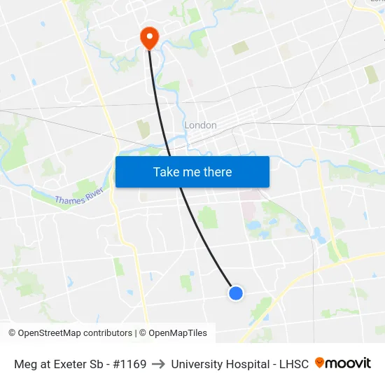 Meg at Exeter Sb - #1169 to University Hospital - LHSC map