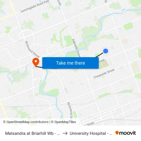 Melsandra at Briarhill Wb - #1170 to University Hospital - LHSC map