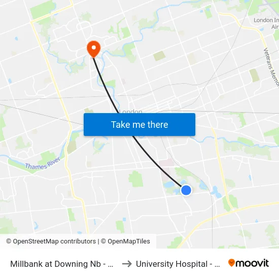 Millbank at Downing Nb - #1180 to University Hospital - LHSC map