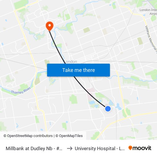 Millbank at Dudley Nb - #1181 to University Hospital - LHSC map