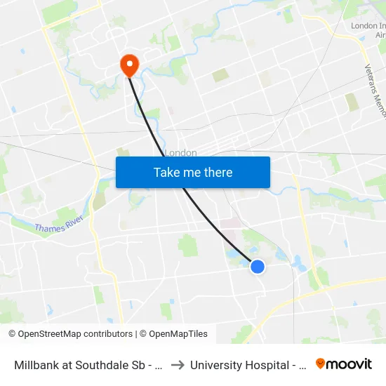 Millbank at Southdale Sb - #1189 to University Hospital - LHSC map