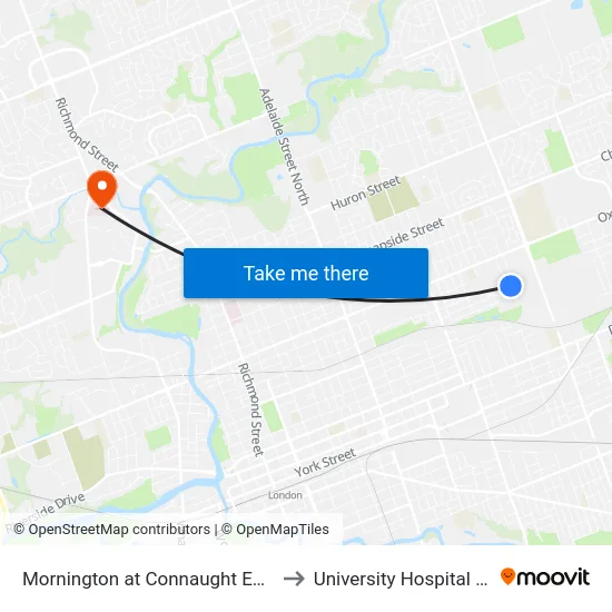 Mornington at Connaught Eb - #1207 to University Hospital - LHSC map