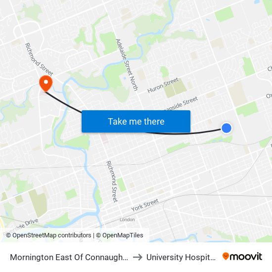 Mornington East Of Connaught Wb - #1208 to University Hospital - LHSC map