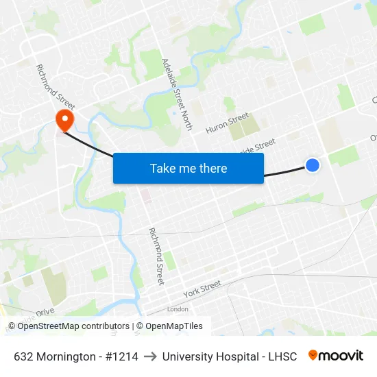 632 Mornington - #1214 to University Hospital - LHSC map