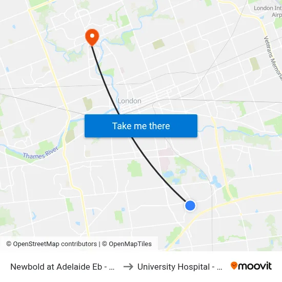 Newbold at Adelaide Eb - #1228 to University Hospital - LHSC map