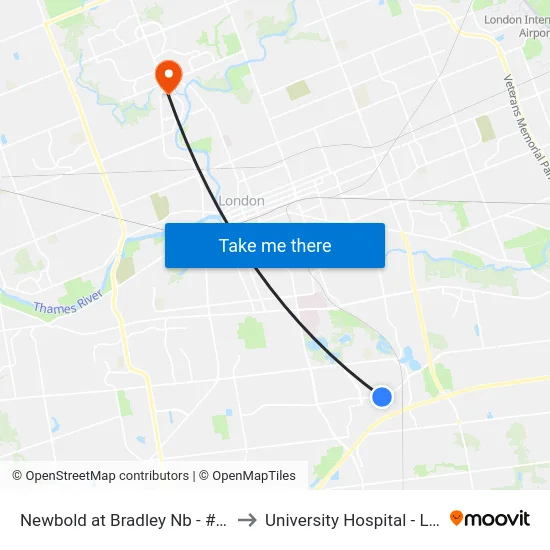 Newbold at Bradley Nb - #2335 to University Hospital - LHSC map