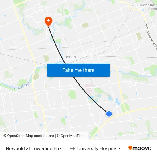 Newbold at Towerline Eb - #1232 to University Hospital - LHSC map