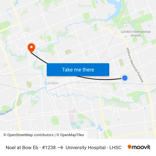 Noel at Bow Eb - #1238 to University Hospital - LHSC map