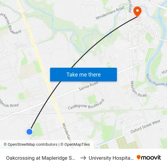 Oakcrossing at Mapleridge South - #2408 to University Hospital - LHSC map