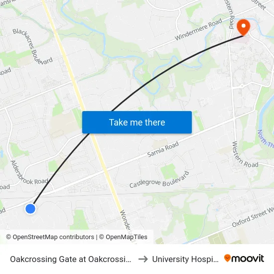 Oakcrossing Gate at Oakcrossing Rd Sb - #2409 to University Hospital - LHSC map